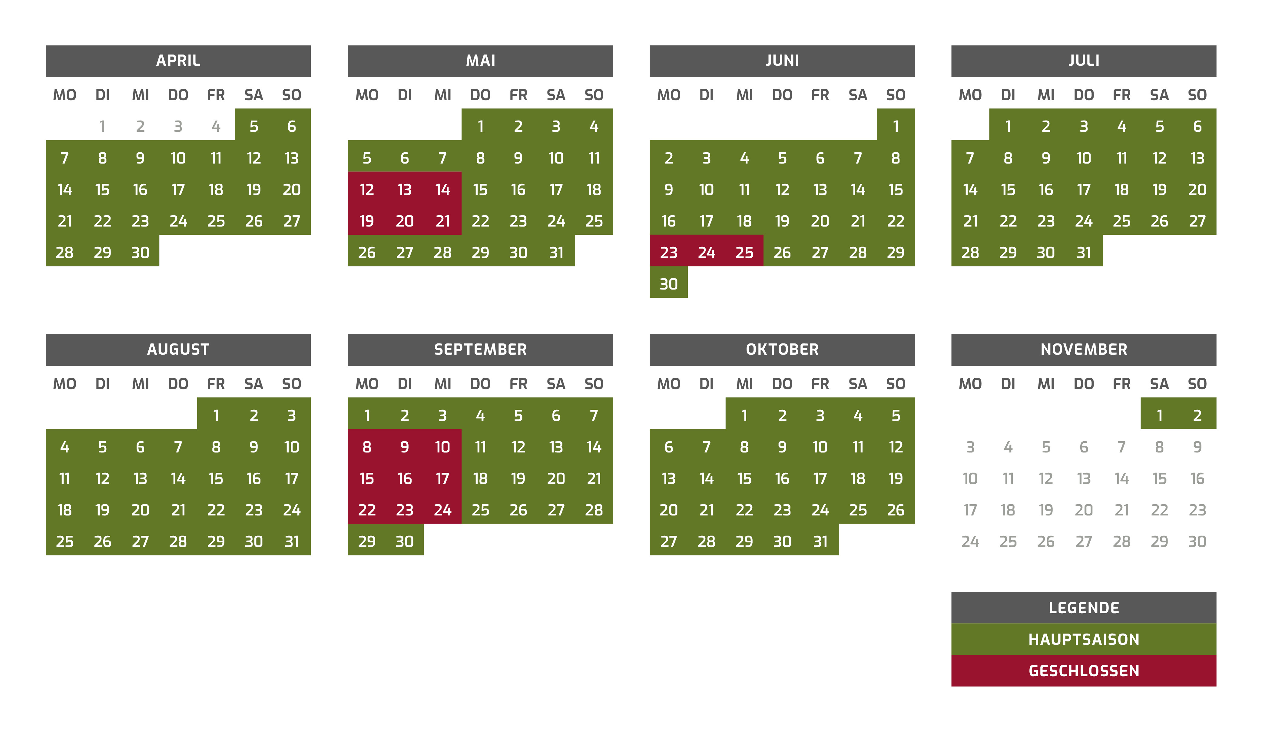 Safariland Saisonkalender